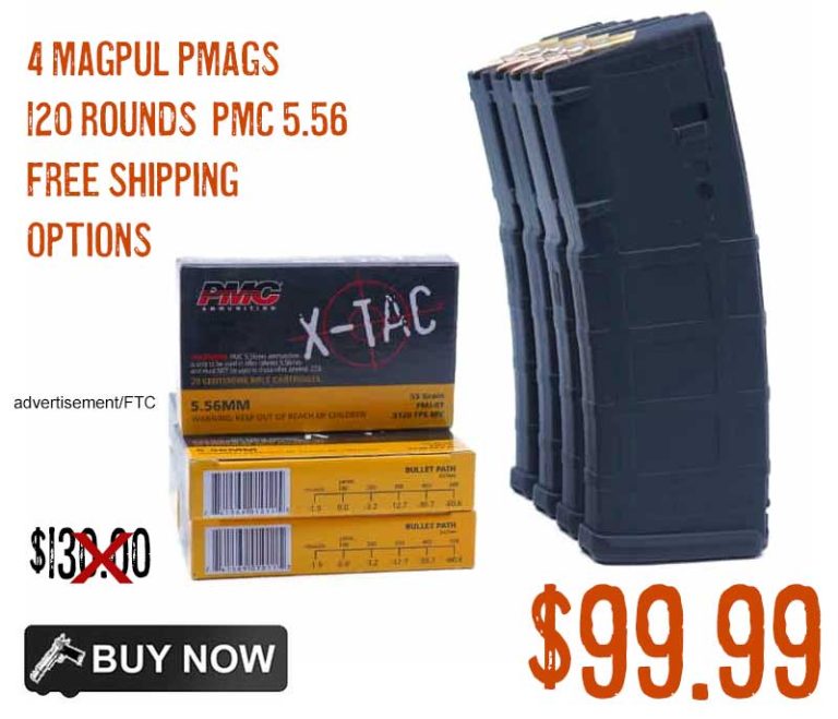 4 Magpul PMAGs & 120 Rounds of 55 Grain PMC 5.56 $99.99 FREE S&H Options